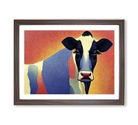 Luminous Cow WHT Framed Print | A3 Walnut Framed Wall Art | Ready to Hang | Modern Animal Picture | Living Room Bedroom Lounge Office