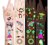 Luminous Day of the Dead Temporary Tattoos for Kids-10 Sheet Glow In The Dark Tattoos Gift for Boys and Girls,Sugar Skeletons Face Make up Tattoo Set,Holiday Party Favors