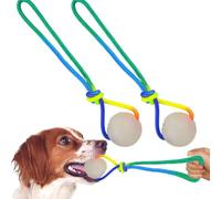 Luminous Dog Ball - Rubber Ball with Rope, Dog Training Ball on Rope Glow in the Dark, Perfect for Daily and Outdoor Play, 2 Inch Light Up Dog Ball with 11.4 Inch Rope Rubber Glow Balls Toy (2Pcs)