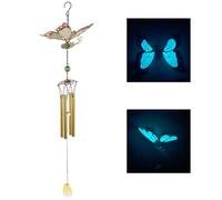 Luminous Dragonfly Butterfly Flower Fairy Wind Chimes, Creative Hanging Garden Glass Bell Glow in Dark Night Wind Chimes for Home(Green Butterfly Aluminum Tube)