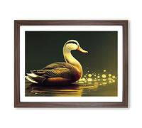 Luminous Duck Framed Print | A2 Walnut Framed Wall Art | Ready to Hang | Modern Animal Picture | Living Room Bedroom Lounge Office