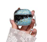 Luminous Effect Moving Quicksand Case Cover for AirPods Pro 3,Noctilucent Glow in the Dark Flowing Flower Glitter Sparkle Liquid Black Hard Bumper with Keychain