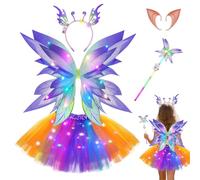 Luminous Fairy Costume Children Fairy Costume Unicorn Costume Girls LED Fairy Wings Butterfly Wings Children with LED Tutu Headband Magic Wand Elf Ears for Halloween Carnival Butterfly Purple