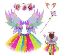 Luminous Fairy Costume Children Fairy Costume Unicorn Costume Girls LED Fairy Wings Butterfly Wings Children with LED Tutu Headband Magic Wand Elf Ears for Halloween Carnival Flower Fairy Purple