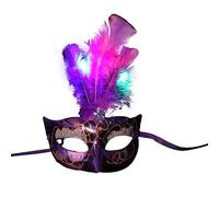 Luminous Feather Half-Face Mask - Glow in the Dark Headgear with Fluff Fibres for Halloween, Prom, Masquerade & Carnival (Adjustable, One Size)