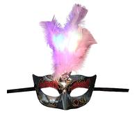 Luminous Feather Half-Face Mask - Glow in the Dark Headgear with Fluff Fibres for Halloween, Prom, Masquerade & Carnival (Adjustable, One Size)