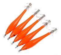 Luminous fishing hook needle for squid and wood shrimp, featuring streamlined design and strong swivels, fluorescent tail enhances light absorption, 5pcs pack (red)