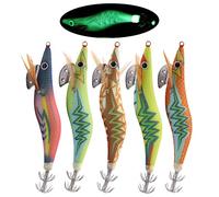 Luminous Fishing Lures Squid Jig Hooks 5pcs Hard Fishing Shrimp Lure Octopus Cuttlefish Sea Fishing Lures Glow in Dark for Freshwater Saltwater Fishing Tackle（2.5#-10cm-5pcs)