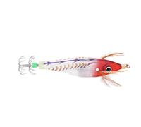 Luminous Fishing Squid Jigs Bait, Hard Fishing Lure with Jig Hook, Suitable for Ocean Boat River Pond Fishing, Ideal Fishing Tackle Accessories (red head white stripes)