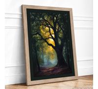 Luminous Forest Path Scandinavian Framed Wall Art Print A1 (84.1×59.4cm) Oak, Wall Decor for Living Room, Bedroom, Office & Home, Ready to Hang, Art Gift