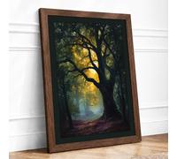 Luminous Forest Path Scandinavian Framed Wall Art Print A1 (84.1×59.4cm) Walnut, Wall Decor for Living Room, Bedroom, Office & Home, Ready to Hang, Art Gift