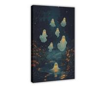 Luminous Ghosts Floating in The Dark Night Sky Canvas Poster Bedroom Decor Landscape Office Room Decor Gift 08x12inch(20x30cm)
