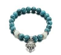Luminous Glowing in the Dark Moon Lotus Flower Shaped Charm Bracelet for Women Natural Turquoise Stones Yoga Prayer Jewelry, One Size, Metal, Natural stones, Turquoise, Zinc alloy