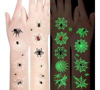 Luminous Halloween Temporary Tattoos for Kids,Halloween Gifts for Kids-10 Sheet Glow In The Dark Halloween Spider Web Tattoos,Halloween Decorations Face Makeup Accessories,Halloween Party Favors