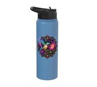 Luminous Hummingbird Flower Mandala Design Stainless Steel Insulated Water Bottle