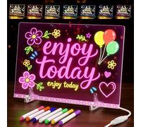 Luminous LED Drawing Board for Children Doodle Glow 7 Colors Light Drawing Board Kids Acrylic Dry Erase LED Writing Board with 7 Colors Pen, Hanging Chain and Stands
