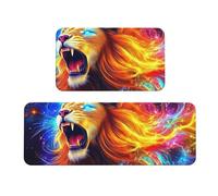 Luminous Lion Cosmic Background Rug Cushioned Kitchen Rugs Sets Of 2 Comfort Standing Mat For Home Decor Sink,Kitchen Mats For Floor Non Slip Washable ，Laundr 17"X47"+17"X30"