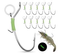 Luminous Live Shrimp Hooks - 10pcs/15pcs High Carbon Steel Fishing Hooks Barbed Strong Hooks Saltwater Freshwater Shrimp Walker for Bass Groupers Pike Catfish, 1/0 2/0 3/0
