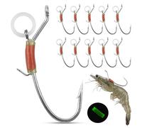Luminous Live Shrimp Hooks - 10pcs/15pcs High Carbon Steel Fishing Hooks Barbed Strong Hooks Saltwater Freshwater Shrimp Walker for Bass Groupers Pike Catfish, 1/0 2/0 3/0