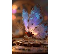 Luminous Mechanical Butterfly Journal: Dreamy Zen Notebook with Glowing Metal Wings | Surreal Cyberpunk & Steampunk Art Writing