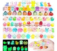 Luminous Mini Resin Animals 100PCS Tiny Miniature Animal Mini Ducks Tiny Frogs Small Mushrooms Little Rabbits- Glow in The Dark Animal Figures to Hide for Garden Miniatures Fairy Garden Accessories