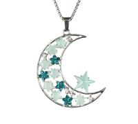 Luminous Moon Star Necklace Resin Stars Rhinestones Pendant Necklace Halloween Glow In The Dark Pendant Romance Crescent Moon Jewelry Gift For Women Girls Wifes Light Blue