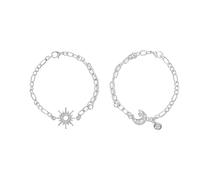 Luminous Moon Sun Couple Bracelets for Women Men Chunky Silver Chain Hollow Luna Sun Pendant Bangles for Best Friends Crystal Planet Wrist Chain for Best Sisters Long Distance Relationship Gift for 2