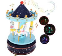 Luminous Musical Carousel Horse Music Box with LED lights Wind up 4-Horse Rotating Musical Figurine Vintage Dream Merry-Go-Round Toy Baby Girls Christening Gifts Xmas Carousel Ornament Decoration