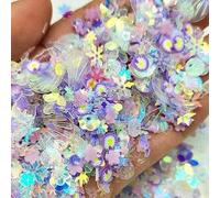 Luminous Nail Neon Glitter Sequin Mixed Star Heart Flower Gillter Sequin Fluorescent Flake Glow in The Nail Art Manicure Decor-Glow purple-50g
