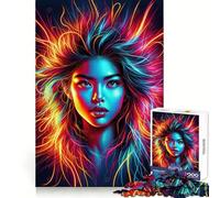 Luminous Neon Hair Art 1000 Teenager Pieces Jigsaw Puzzle Calm Daily Accurate Edge Joyful Challenge Birthday Gift (38x52cm)