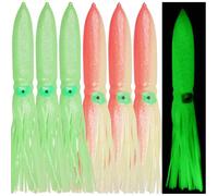 Luminous Octopus Squid Skirts Fishing Lures, 11.8inch Glow Soft Plastic Trolling Lures Saltwater Hollow Squid Bait Lure for Bass Halibut Trout (6PCS)