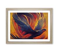 Luminous Phoenix Bird Framed Print | A2 Oak Framed Wall Art | Ready to Hang | Modern Nature Picture | Living Room Bedroom Lounge Office