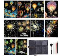 Luminous Rainbow Scratch Art Notes Kit, 8-Piece Scratch-Off Cards with Stylus Tools, Hot Air Balloon and Fireworks Designs, Art Craft Supplies for Kids and Adults