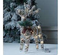 Luminous Rustic Twine Christmas Reindeer Ornament With Warm LED Lighting And Decorative Wreath Collar For Indoor Seasonal Decor(1 Pack)