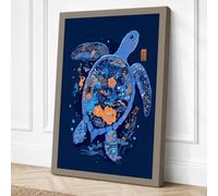 Luminous Sea Turtle Coastal Canvas Wall Art Print 24x16 Inch