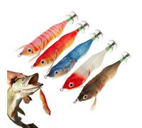 Luminous Shrimp Lure Set, Artificial Wooden Shrimp Bait, Simulation Freshwater Fishing Bait with Squid Hooks, 5 x Squid Lures, Fishing Accessories for Outdoor Use