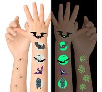 Luminous Spider Bat Temporary Tattoos for Kids - 160 Pieces Halloween Spider Web Bat Glow In The Dark Tattoos for Boys and Girls, Halloween Cosplay Face Makeup Accessories Holiday Party Gifts