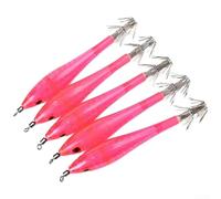 Luminous Squid Fishing Hook Needle With Strong Swivels And Fluorescent Tail, Streamlined Design For Smooth Water Entry, Designed For Shrimp Fishing, 5pcs(pink)
