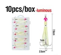 Luminous Squid Hooks 10pcs Box, Glow in Dark Fishing Lures Soft Hooks for Cuttlefish Octopus Sea Boat Saltwater Fishing(A)