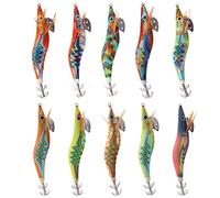 Luminous Squid Jig Hook Saltwater Fishing Lures Kit 10pcs Luminous Hard Lure Baits Artificial Squid Jig Hooks Prawn Shrimp Fishing Lures for Octopus Cuttlefish(2.5#-10pcs)