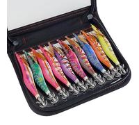 Luminous Squid Jig Sea Fishing Lures, 10pcs Hard Bait Squid Shrimp Jig Saltwater Fishing Lures for Octopus Cuttlefish with Storage Bag(Size 3.0#)