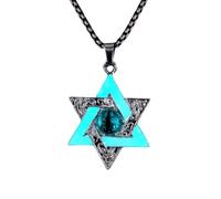 Luminous Star Of David Necklace Glow In The Dark Hexagonal Star Necklaces Halloween Hip Hop Devil'S Eye Choker Pendant For Women Men Jewelry Gift Light Blue