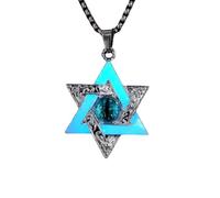 Luminous Star Of David Necklace Glow In The Dark Hexagonal Star Necklaces Halloween Hip Hop Devil'S Eye Choker Pendant For Women Men Jewelry Gift Blue