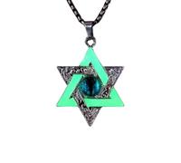 Luminous Star Of David Necklace Glow In The Dark Hexagonal Star Necklaces Halloween Hip Hop Devil'S Eye Choker Pendant For Women Men Jewelry Gift Green