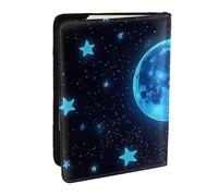 Luminous Stars and Moon Printed Passport Holder,Travel Pu Leather Passport Cover Case Organiser for Men Women,6.5 Inch