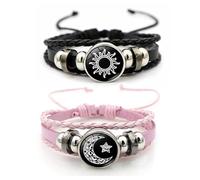 Luminous Sun & Moon Couple Bracelets, Adjustable Multilayer Leather Braided Bracelet Set, Glow in the Dark Matching Relationship Jewellery for Boyfriend Girlfriend Valentines