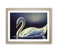 Luminous Swan Framed Print | A2 Oak Framed Wall Art | Ready to Hang | Modern Animal Picture | Living Room Bedroom Lounge Office