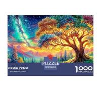Luminous Tree, Galaxy Sky, River And Mountain Landscape 1000 Piece Jigsaw Puzzle Multicolor Style - Brainteasing Fun for Adults & Kids 38x26cm/1000pcs