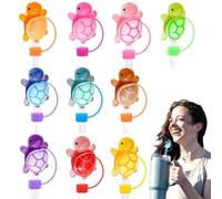 Luminous Turtle Straw Covers, 10PCs Cute Tortoise Straw Toppers for Stanley Cup, 10mm/0.4in Glow in the Dark Silicone for Stanley Cups Accessories Funny Gifts for Girls and Boys