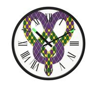 Luminous Voice-Activated Decor Clock Non-Ticking Silent Battery Operated Small Analog Clock Mardi Gras Snake Purple Yellow 12 Inch for Office Classroom School Home Living Room Bedroom Kitchen